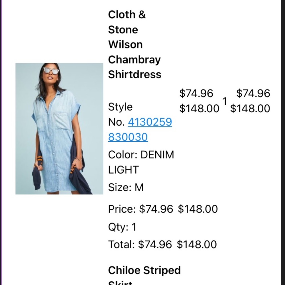 Anthropologie cloth & stone chambray dress, size M